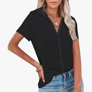 Diosun Womens Button Down V Neck Shirt Short Sleeve